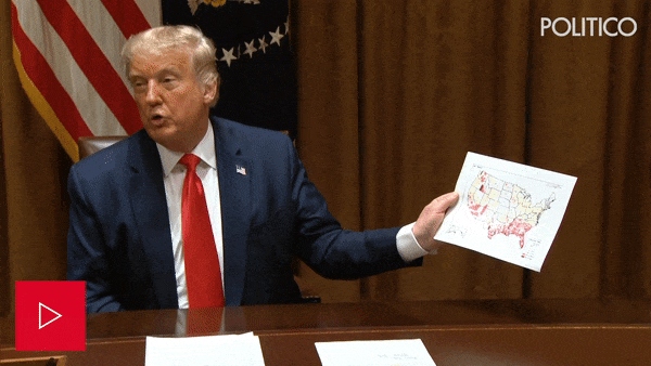 Video player of President Donald Trump showing a map in Cabinet meeting