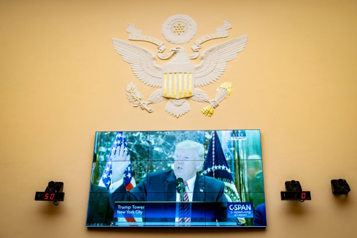 Nightly 11-8-21 photo A C-SPAN video of former President Donald Trump speaking in 2017 about the Charlottesville attack is shown during a House Judiciary hearing, on Capitol Hill in February.