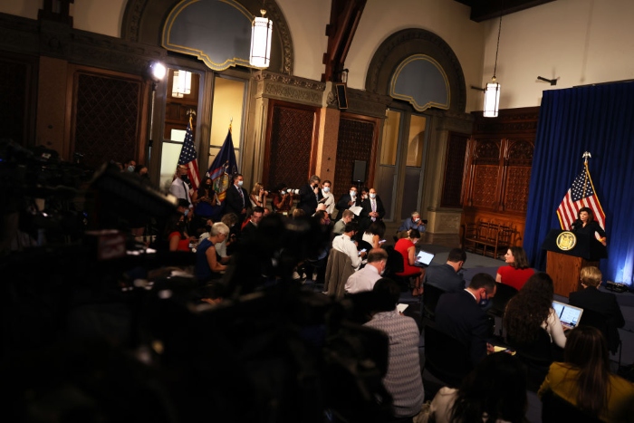 Nightly 8-11-21 photo Lt. Gov. Kathy Hochul speaks during a press conference at the New York State Capitol in Albany.