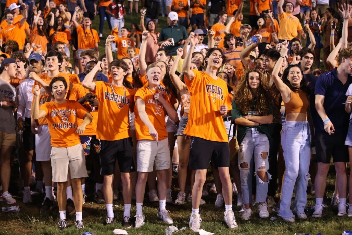 Nightly 9-7-21 photo 2 Fans of the Virginia Cavaliers cheer in the second half during a game at Scott Stadium in Charlottesville, Va.
