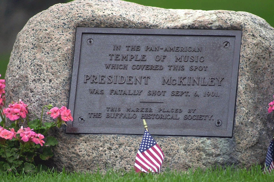 The site of William McKinleyâ€™s assassination is shown.