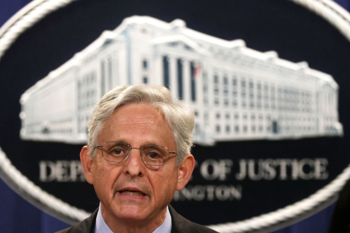 Nightly 10-19-21 photo U.S. Attorney General Merrick Garland speaks during a news conference at the Department of Justice in Washington.