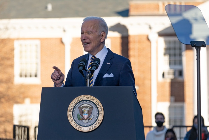 Nightly 1-11-22 photo President Joe Biden speaks to a crowd at the Atlanta University Center Consortium.
