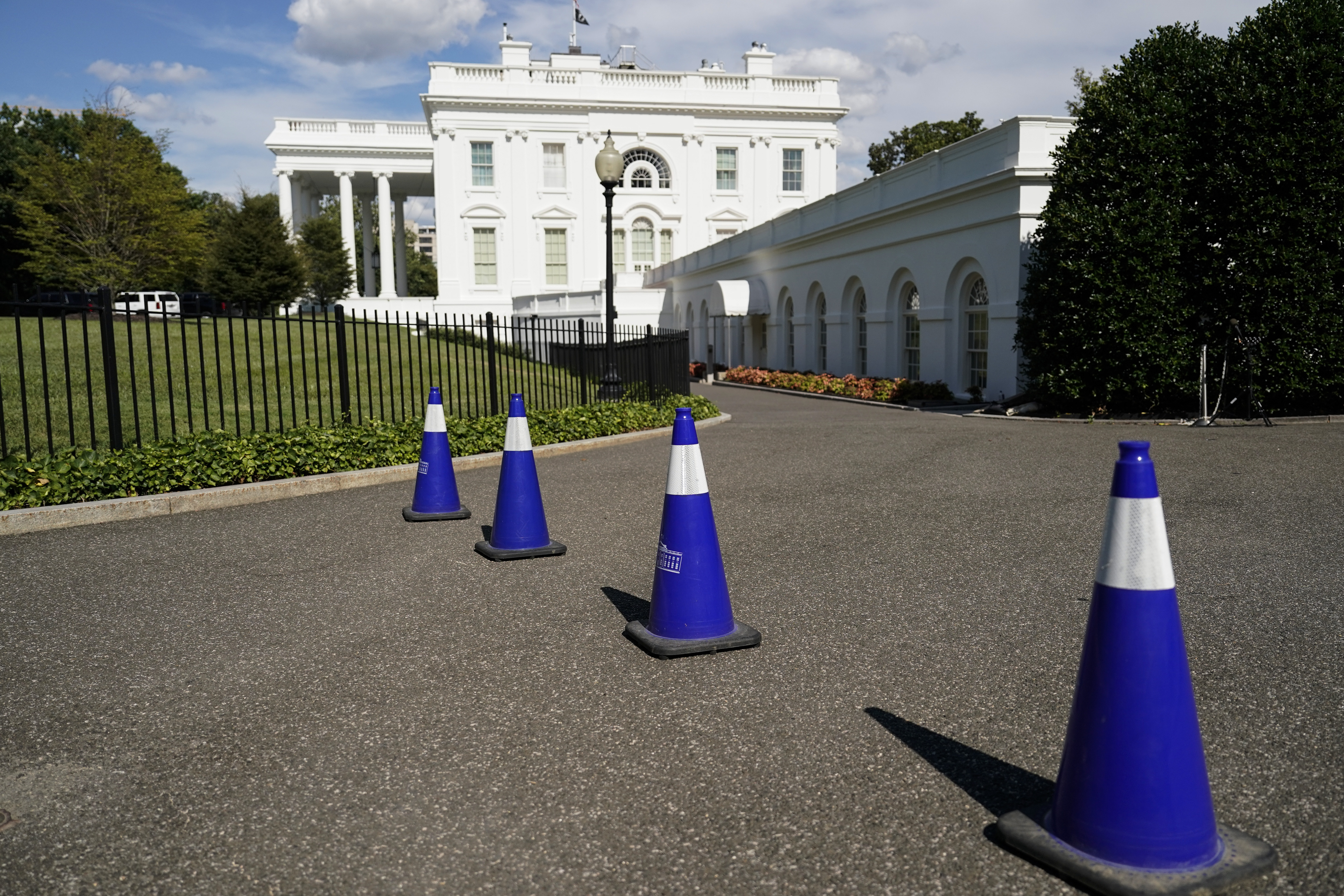 Nightly-WhiteHouse-080422 Cones outside the White House.