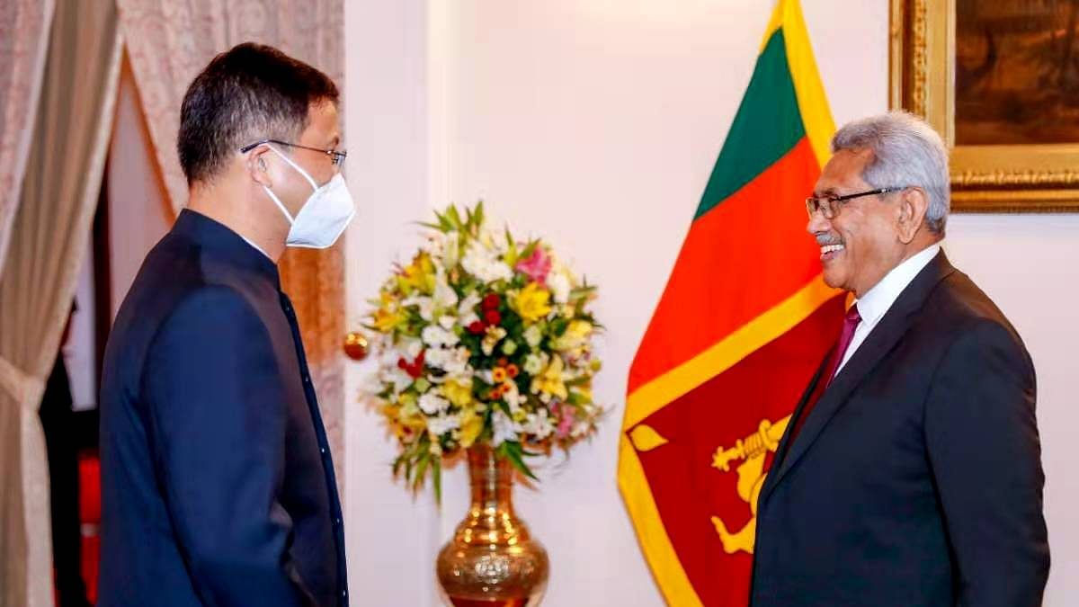 Ambassador Qi Zhenhong presented the Letter of Credence by H.E. Xi Jinping, President of China to H.E. Gotabaya Rajapaksa, Sri Lankan President | Chinese Embassy in Sri Lanka/Twitter