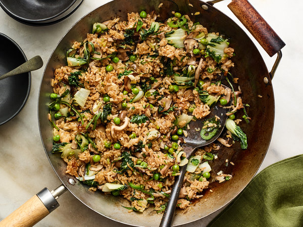 Gingery Fried Rice With Bok Choy, Mushrooms and Basil