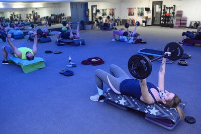 A strength training class at a fitness center in Orwigsburg, Pa.