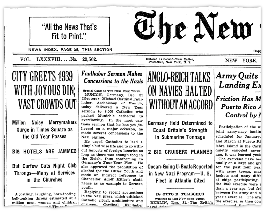 A section from the front page of an old New York Times with the motto, “All the News That’s Fit to Print.”