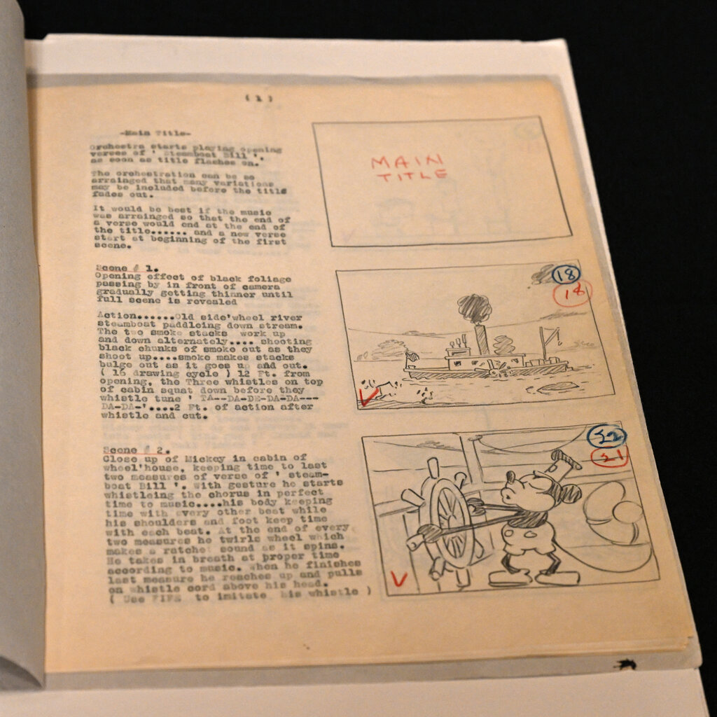 The original 1928 script for Disney’s “Steamboat Willie,” the first cartoon to star Mickey Mouse.