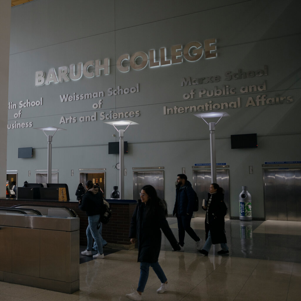 Inside the lobby of Baruch College. 