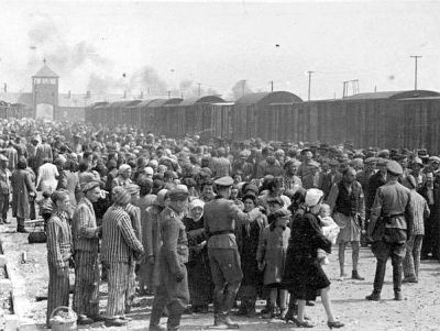 Selection of Jews at the Judenrampe (Jewish ramp) in Auschwitz-II (Birkenau) German Nazi death camp, May/June 1944.