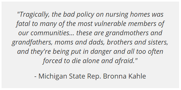 Whitmer's nursing home policy was fatal to many of the most vulnerable members of our communities... Whitmer's nursing home policy was fatal to many of the most vulnerable members of our communities...
