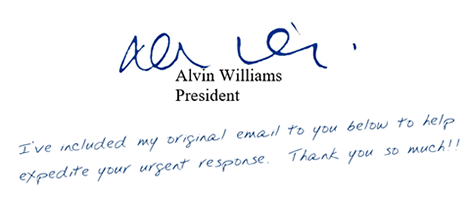 Please enable images to see Alvin Williams Signature and P.S.