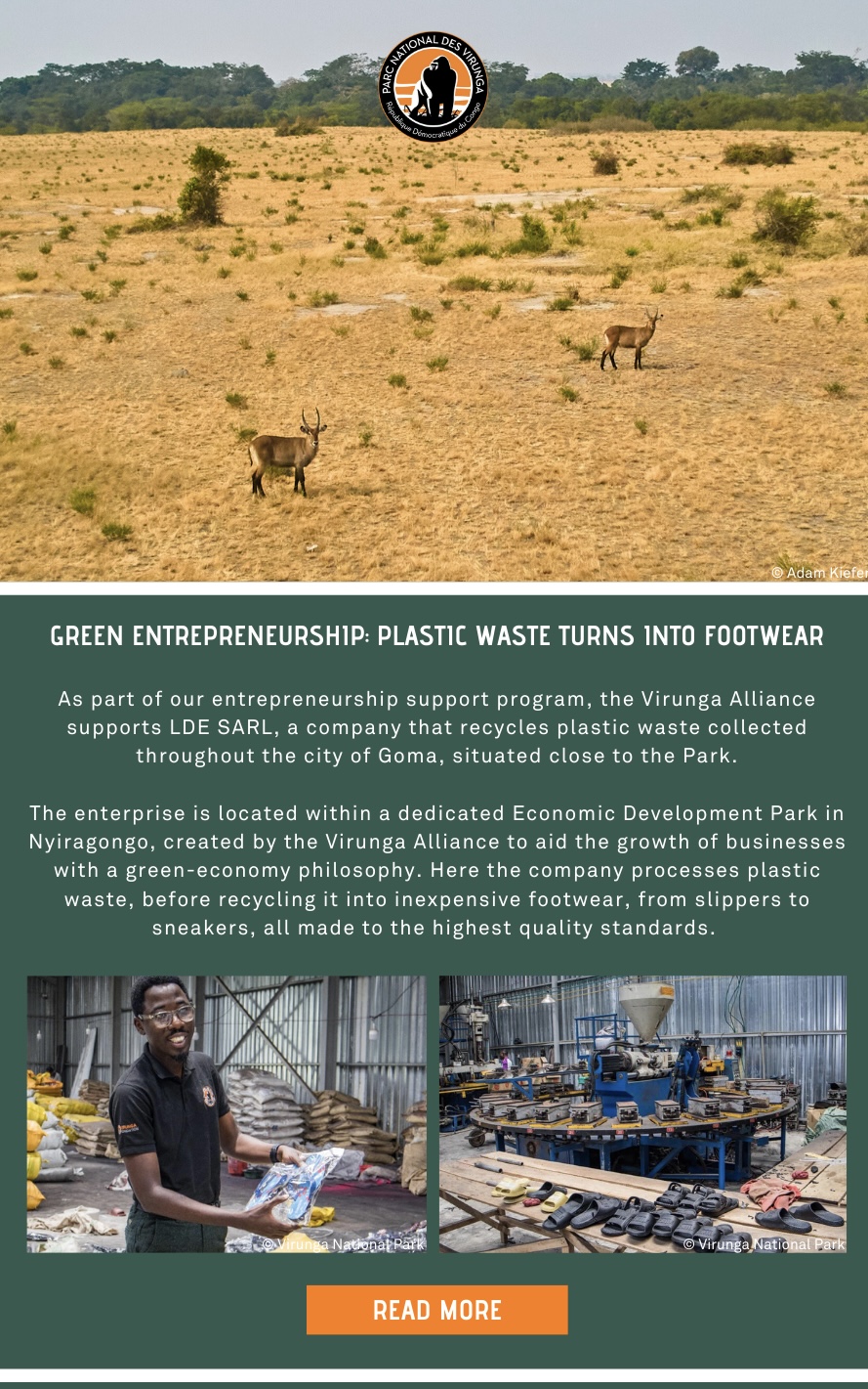 As part of our entrepreneurship support program, the Virunga Alliance supports LDE SARL, a company that recycles plastic waste collected throughout the city of Goma, situated close to the Park.