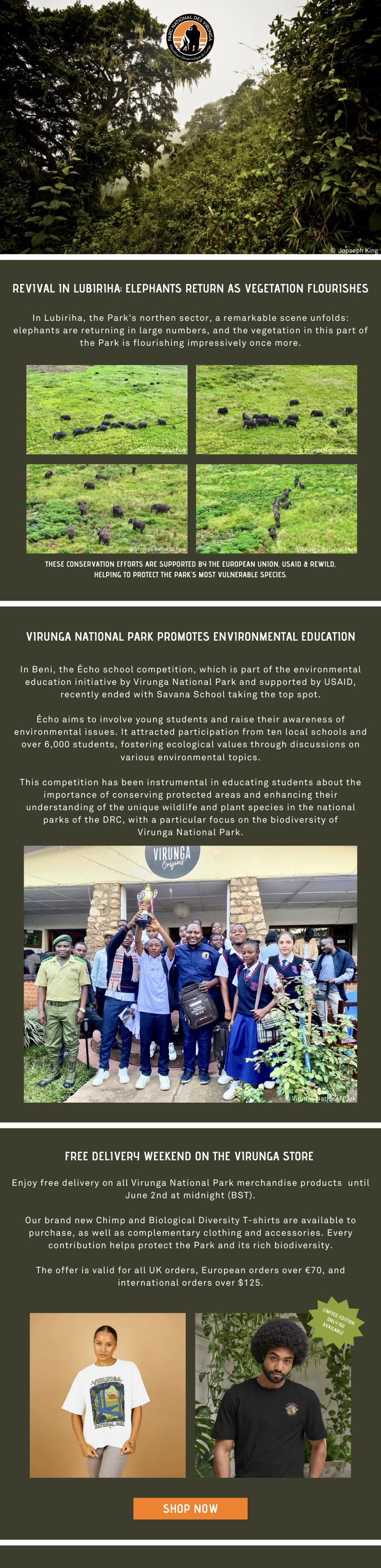 In Lubiriha, the Park’s northen sector, a remarkable scene unfolds: elephants are returning in large numbers, and the vegetation in this part of the Park is flourishing impressively once more.