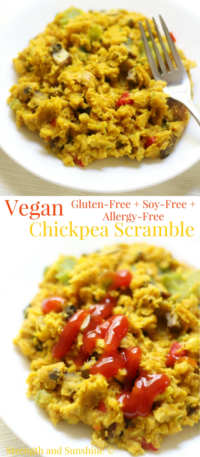 Vegan Chickpea Scramble (Soy-Free, Gluten-Free, Allergy-Free) | Strength and Sunshine @RebeccaGF666 No eggs in this breakfast scramble! A protein-packed Vegan Chickpea Scramble that's soy-free, gluten-free, top 8 allergy-free, and grain-free. It's a savory and sustaining breakfast recipe that will fuel your day right! #glutenfree #vegan #breakfast