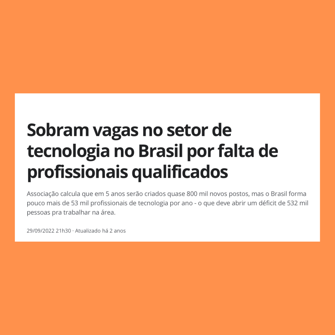 Image showing job vacancies in Brazil's tech sector with projected deficit of 532,000 qualified professionals over five years despite producing 53,000 annually. Image showing job vacancies in Brazil's tech sector with projected deficit of 532,000 qualified professionals over five years despite producing 53,000 annually.