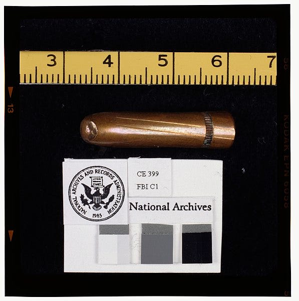 This is the bullet believed by the President's Commission on the Assassination of President Kennedy (Warren Commission) to have caused wounds to both President John F. Kennedy and Texas Governor John Connelly. It came to be termed the "magic bullet" by those who questioned the Commission's "single bullet theory".