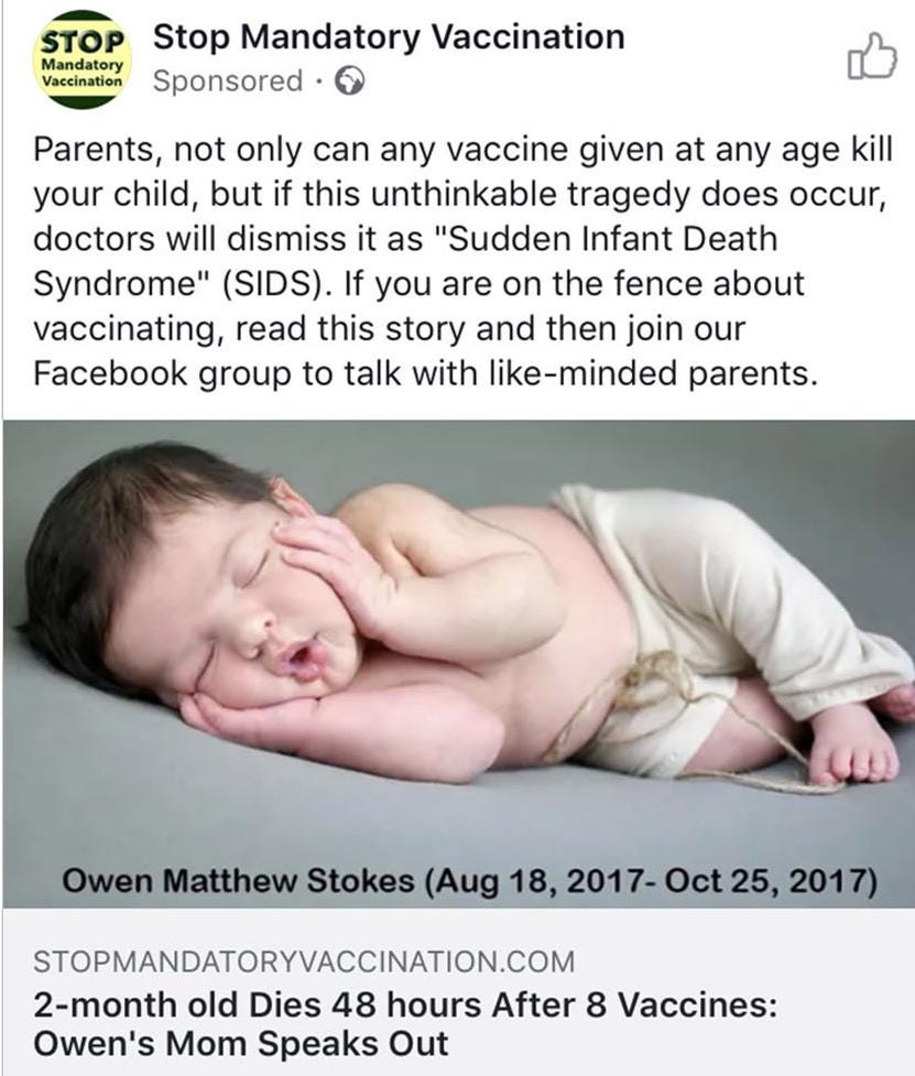 Watchdog bans 'distressing' antivax advert on Facebook Watchdog bans 'distressing' antivax advert on Facebook