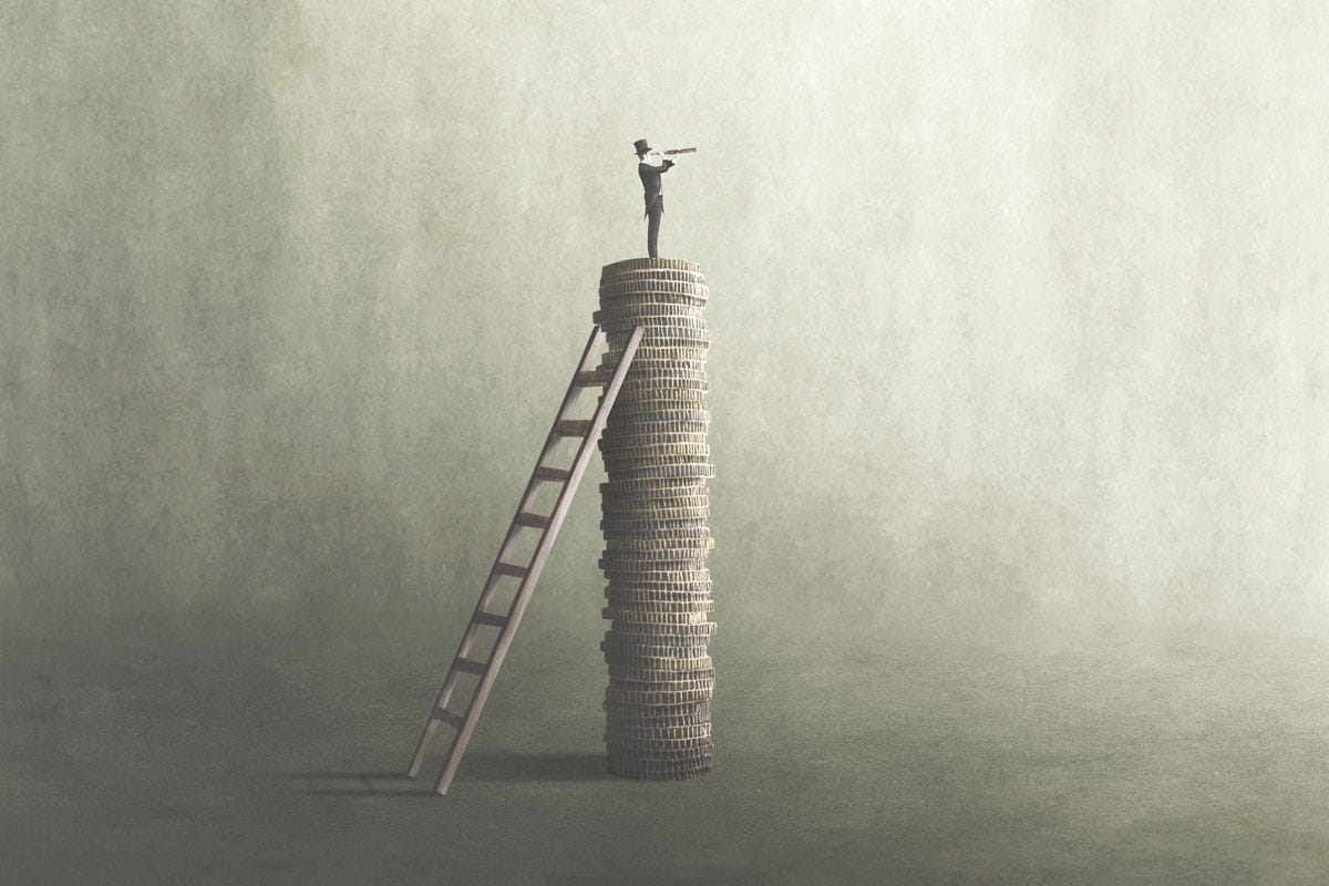 Letter to Klaus Schwab: Industrialist on a Huge Pile of Coins Looking Through a Telescope Letter to Klaus Schwab: Industrialist on a Huge Pile of Coins Looking Through a Telescope