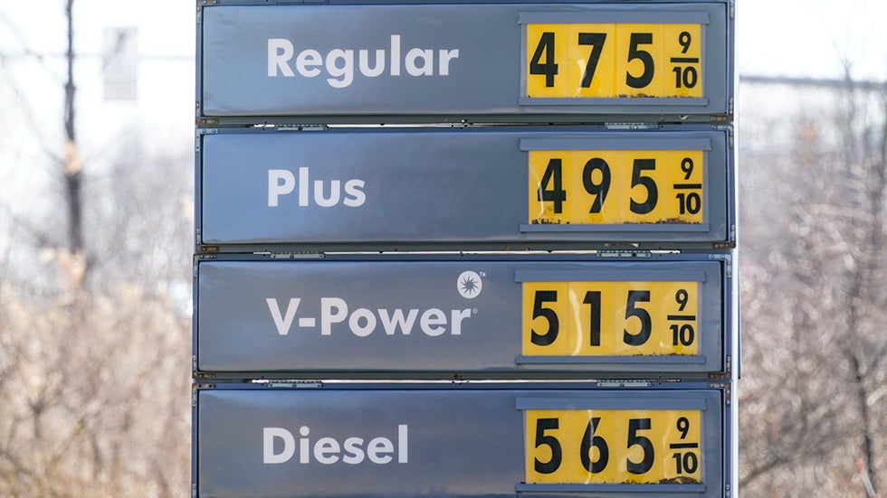 Gas prices are displayed
