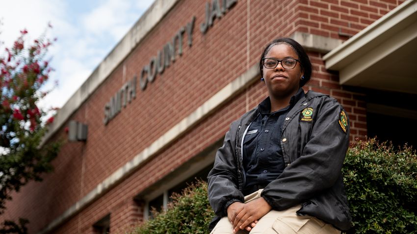 19 year-old Detention Officer Justtice Taylor of the Smith County Sheriff's Office, on September 10, 2024, at the Smith County Jail in Tyler.