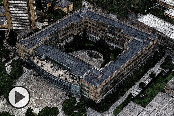 A 3D model of the Joseph F. Smith Building, part of a virtual 3D model of BYU's campus made up of thousands of images stitched together.