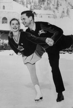 Image result for Dick Button (figure skating) and Gretchen Fraser (slalom) won gold medals at the 1948 Winter Olympics.