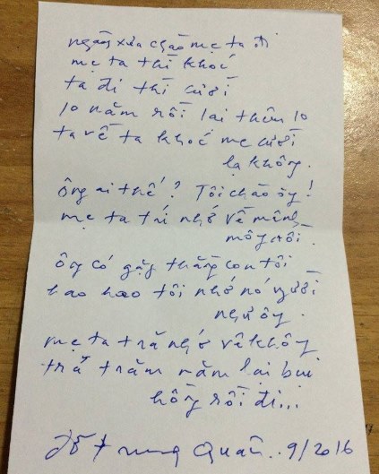 [Hình ảnh] Bản viết tay | Mẹ ta trả nhớ về không - thơ: Đỗ Trung Quân, nhạc: Nguyễn Cửu Dũng