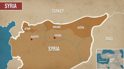 Khu vực Afrin nằm giữa bin giới Thổ Nhĩ Kỳ v Syria. Đồ họa: Alaraby.