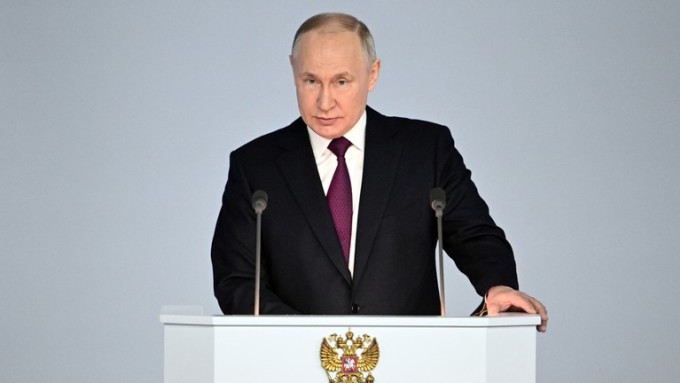 Tổng thống Nga Putin đọc Thông điệp Liên bang ngày 21/2. Ảnh: TASS.