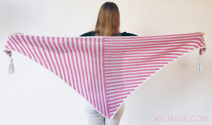 Stripe Me Shawl made with Feels Like Butta yarn - triangle crochet shawl pattern