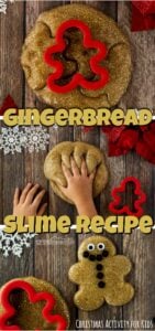 This No Stick Gingerbread Slime Recipe is not only fun to play with, but it smells amazing too!  This easy Gingerbread Slime is perfect for strengthening and engaging little hands for some sensory play in December. Make a gingerbread man out of slime, stretch, mold, oooooz and have lots of fun with this Christmas activity for kids! We love this Gingerbread activities with toddler, preschool, pre-k, kindergarten, first grade, and 2nd grade students!