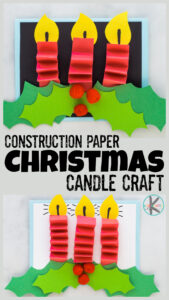 One of my favorite things to at Christmas is the beautiful candles that adorn windows and decorate inside. This simple construction paper Christmas craft is a great way for kids to recreate this holiday staple with an easy Christmas candle craft. Use this Christmas craft ideas for kindergarten, preschool, pre-k, first grade, 2nd grade, and 3rd graders too.