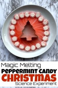 Want to add a little more magic into your Christmas holiday season this year? Your kids eyes will get wide with this fun Christmas science experiment. The best part? This Magic Melting peppermint science experiment takes literally 2 minutes to set it up! This Christmas science is perfect for toddler, preschool, pre-k, kindergarten, and first grade students to try in December.