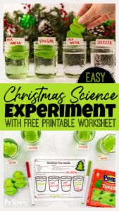 Kids will love this simple dissolving holiday peeps activity to learn science while having fun. This fun christmas activities for preschoolers, kindergartners, and grade 1 students is a great way to sneak an easy christmas science experiment in during the month of December. Plus it includes a free printable christmas worksheet to extend the learning!
