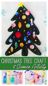 If you are looking for a fun holiday activity that combines Christmas science and a beautiful preschool christmas craft, you will love this fun project! In this Christmas science activities children will learn about chromatography using a coffee filter to create stunning ornaents to hand on a christmas tree craft for preschoolers.