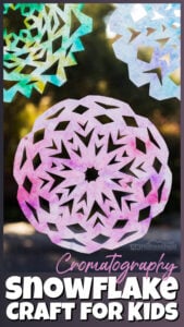 Looking for cute and fun-to-make Christmas or winter craft ideas? You will love this colorful snowflake craft for kids that uses chromatography to create stunning diy snowflake decorations for December and January! These arts and crafts snowflakes are perfect for toddler, preschool, pre-k, kindergarten, first grade, 2nd grade, 3rd grade, and up to make. You've got to try these winter craft ideas!
