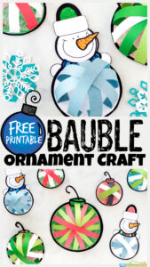 Kids will have a blast making this bauble craft with our free ornament printables and construction paper! This snowman ornament craft makes beautiful diy snowman ornaments to decorate your tree this holiday season! Try this Christmas ornament crafts for kids from toddler, preschool, pre-k, kindergarten, first grade, 2nd grade, and up! Simply print christmas printables and you are ready to make this Christmas crafts for preschoolers.