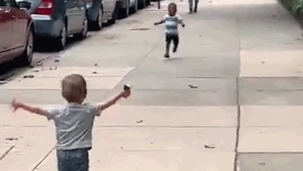 Image result for gif 2 toddlers running on street to hug each other
