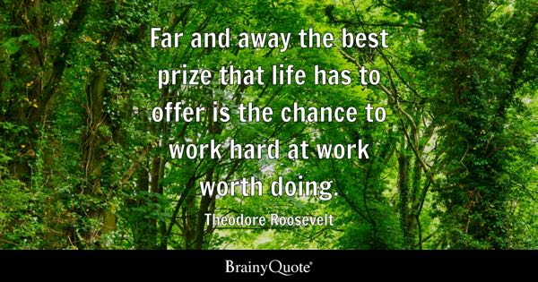 Far and away the best prize that life has to offer is the chance to work hard at work worth doing. - Theodore Roosevelt