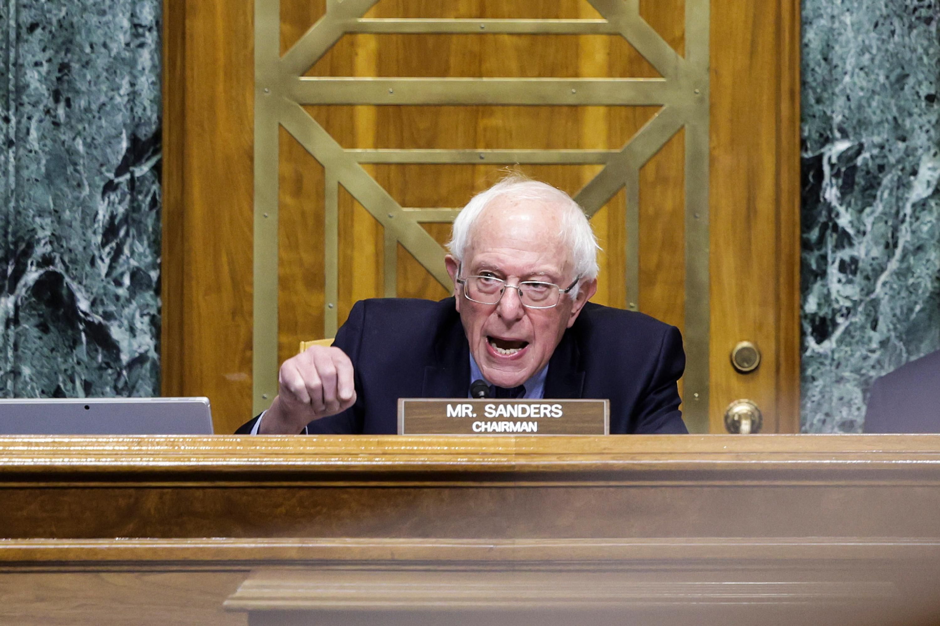 Sen. Bernie Sanders speaks during a hearing