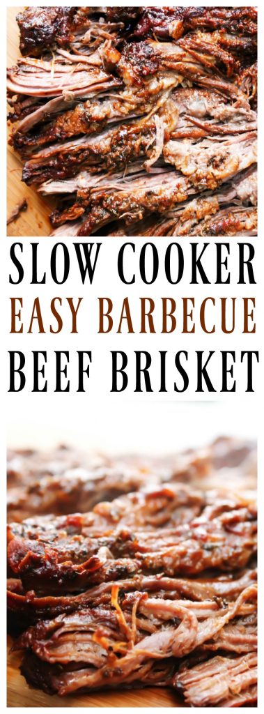 EASY BARBECUE BEEF BRISKET - Â a mouthwatering brisket rubbed with spices and liquid smoke. Cooked in a slow cooker until tender and juicy, then served and devoured.