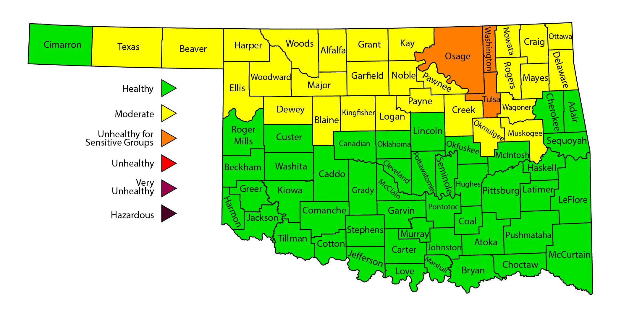 For a graphic of affected counties, visit https://www.deq.ok.gov/air-quality-division/air-quality-health-advisory/