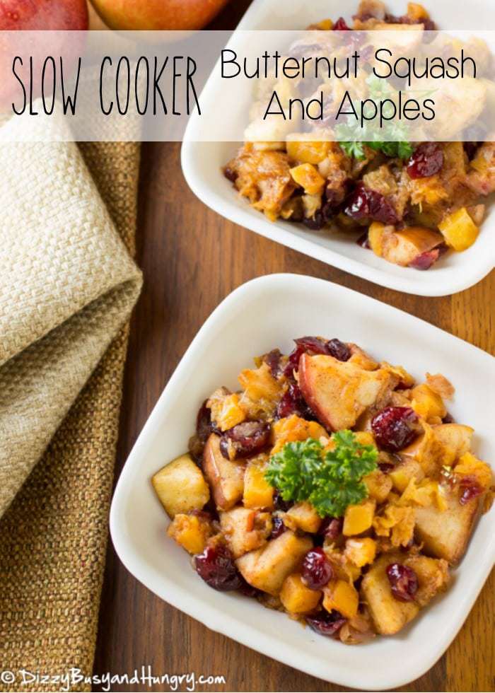 Slow Cooker Butternut Squash and Apples #SundaySupper | DizzyBusyandHungry.com - No room in your oven? That's no problem with this easy and incredibly tasty side dish!
