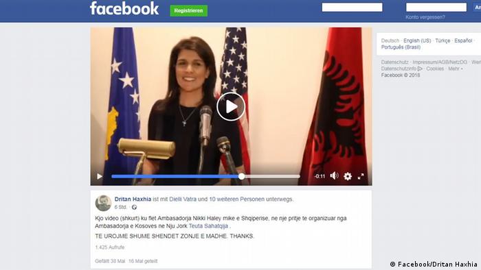 Screenshot Facebook Nikki Haley Albanien und Kosovo (Facebook/Dritan Haxhia)