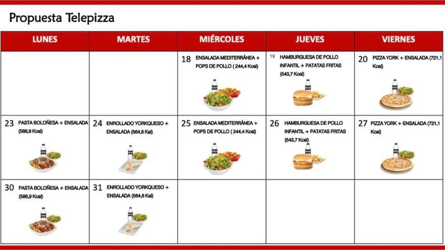 Detalle del men propuesto por Telepizza