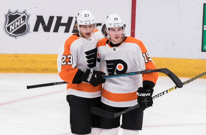 Oskar Lindblom, left, and Nolan Patrick each had six points on the four-game road trip.