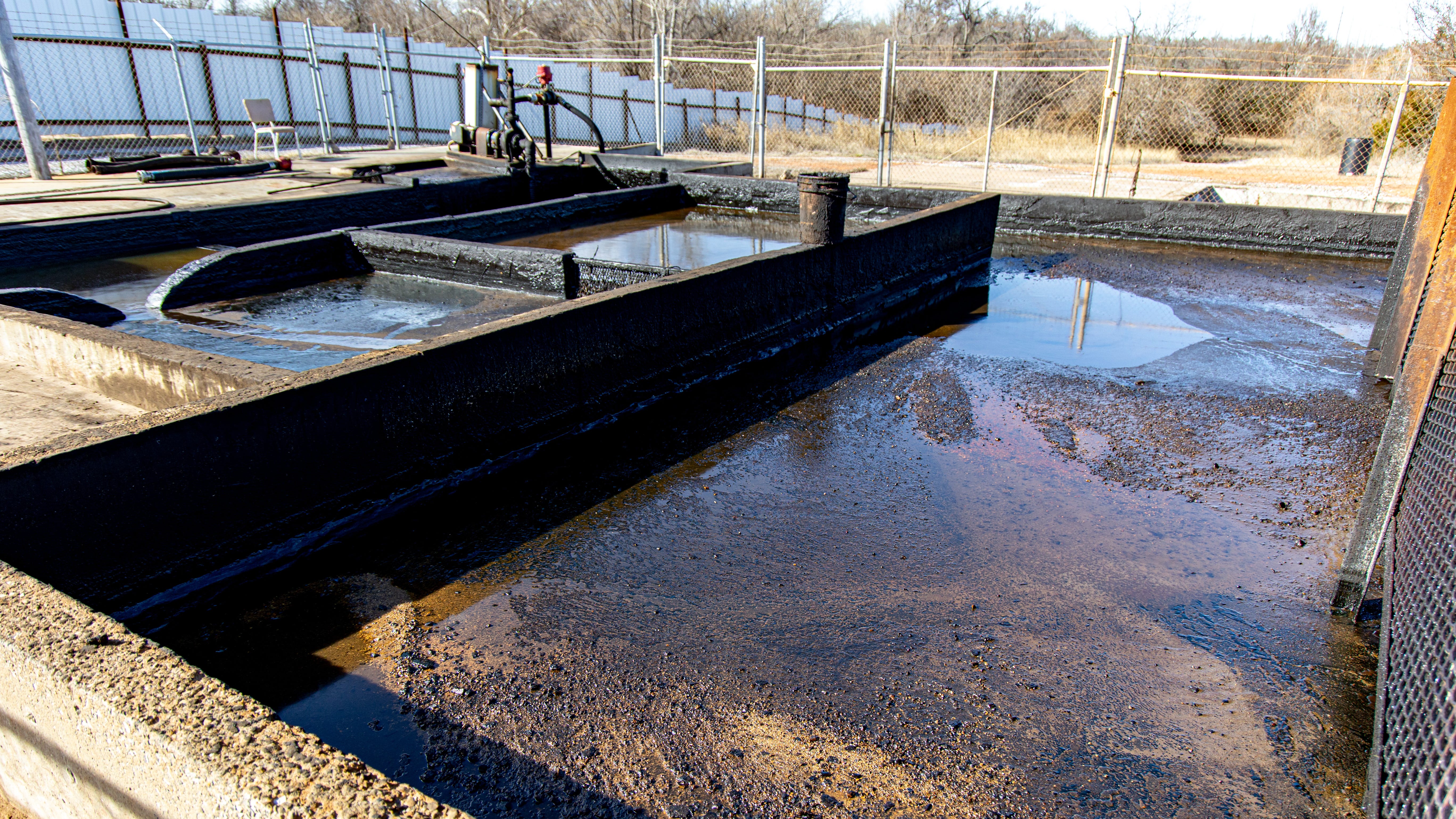 A waste water disposal site for Rainbo Service Company in Oklahoma City on Thursday, Feb. 23, 2023.