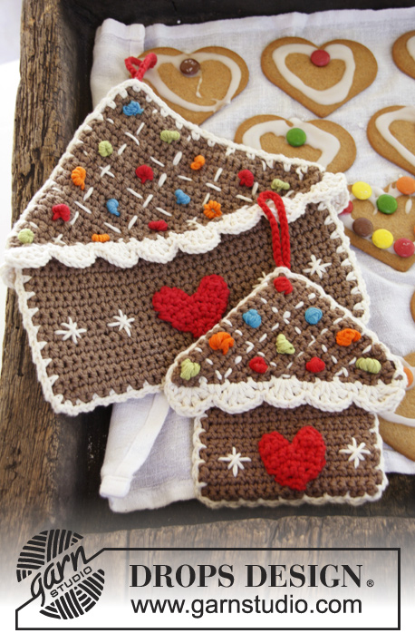 Image result for from: 6.50$ DROPS Christmas: Crochet DROPS gingerbread house pot holder in 2 strands ”Safran” and ”Paris”.